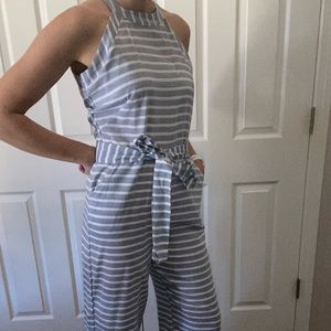 Jumpsuit belted waste cropped and wide legged